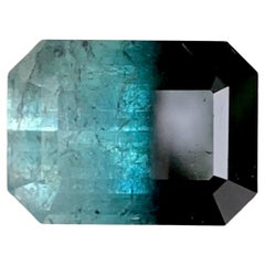 7.60 Carat Natural Loose Bi Color Tourmaline Stone Emerald Cut Afghan Gemstone
