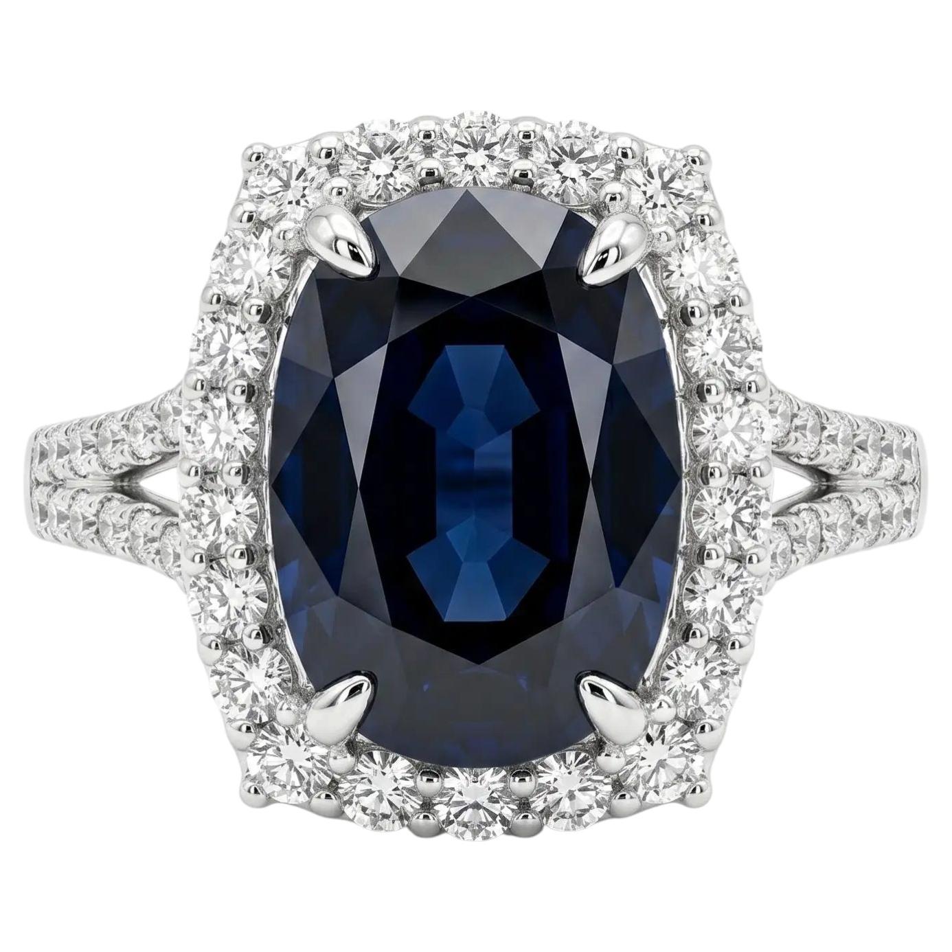 7.60 Carat Oval Sapphire GIA and Diamond Platinum Statement Vintage Halo Ring