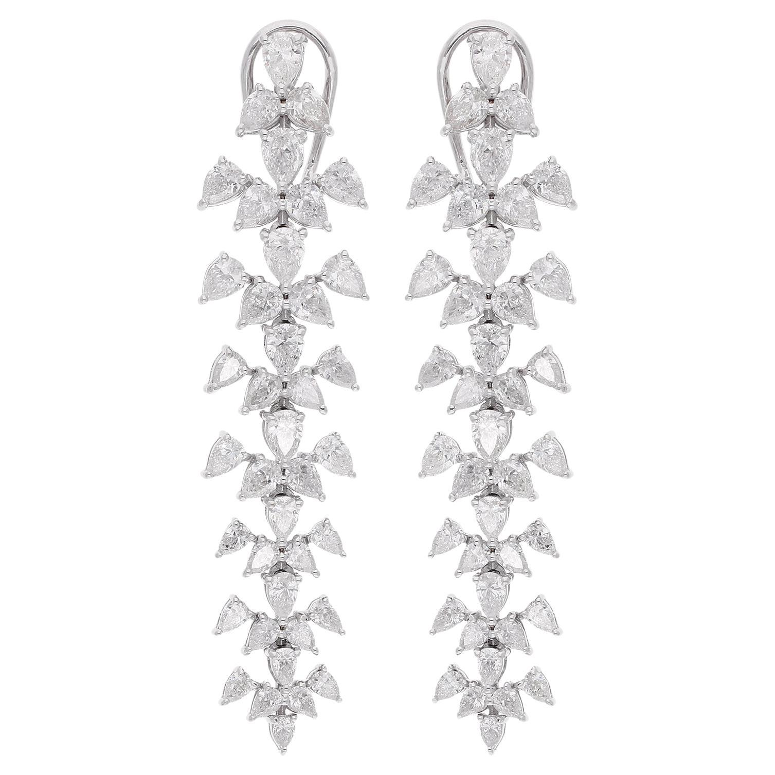 Pendants d'oreilles en or blanc 14 carats avec diamants poire de 7,60 carats, fabrication artisanale en vente
