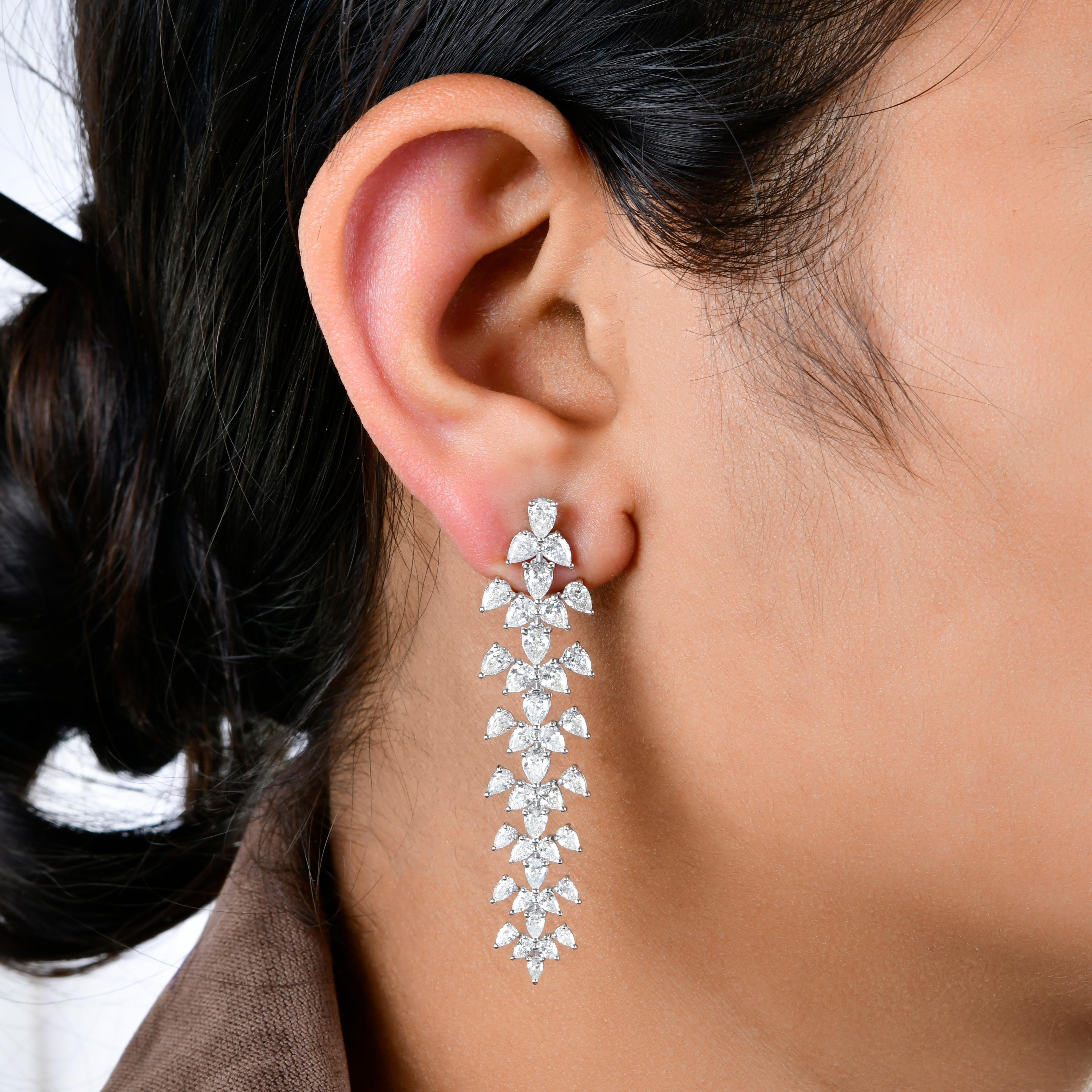 Pear Cut 7.60 Carat Pear Diamond Dangle Earrings 18 Karat White Gold Handmade Jewelry For Sale