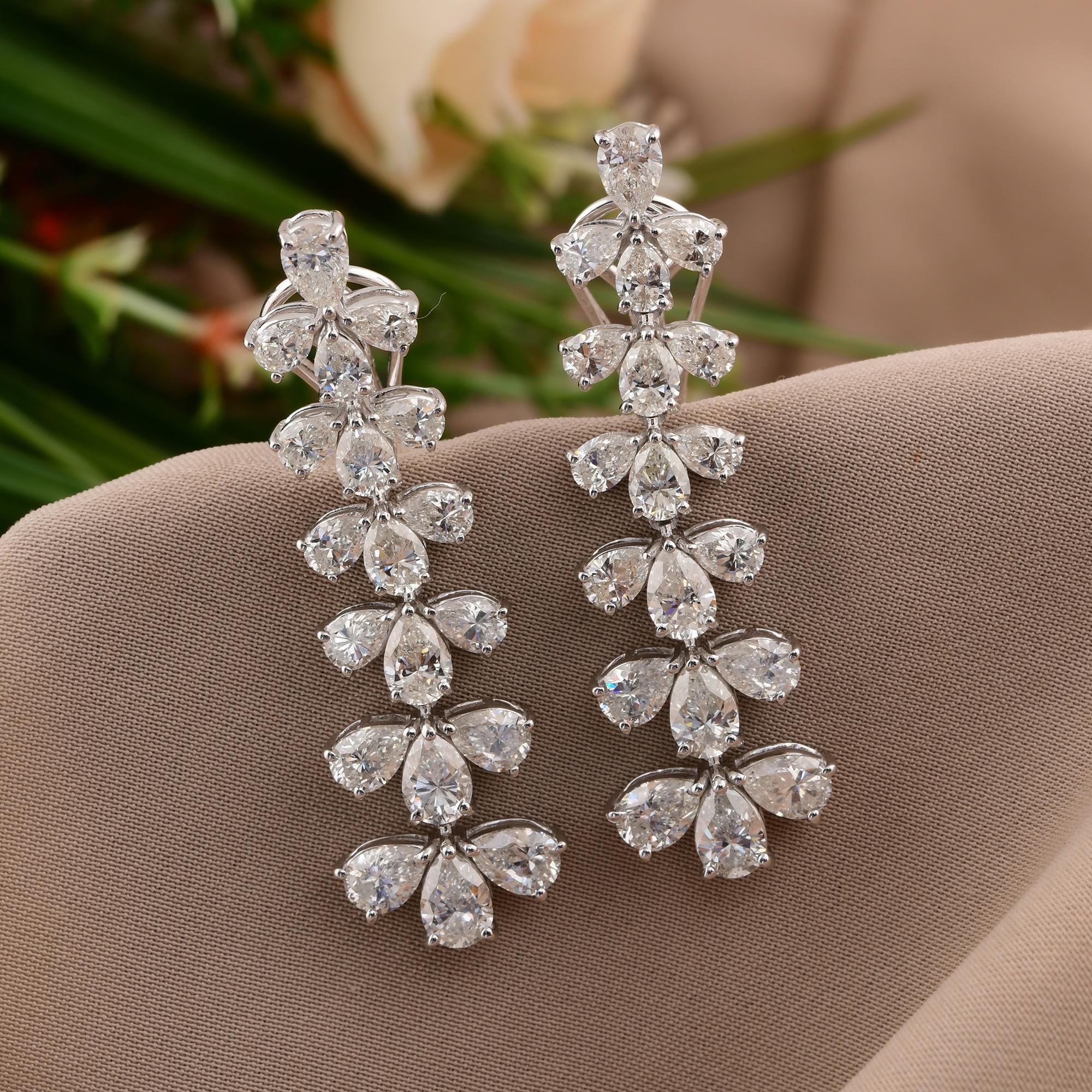 Pear Cut 7.60 Carat SI/H Pear Brilliant Cut Diamond Dangle Earrings 14 Karat White Gold For Sale