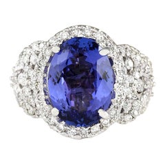 Bague exquise en or blanc 14 carats avec tanzanite naturelle et diamants 