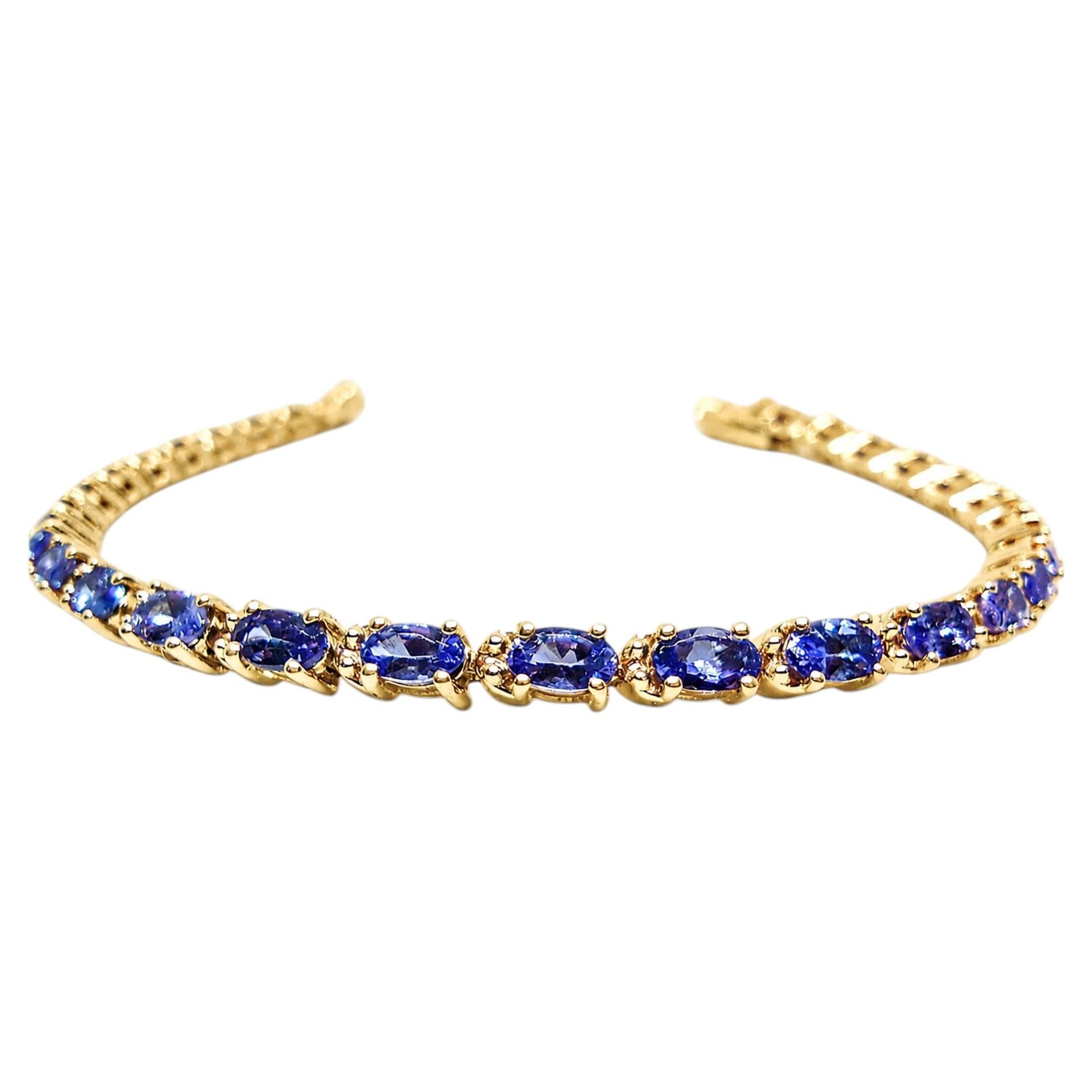 7.60 Carat Tanzanite Minimalist Tennis Bracelet 14K Gold Tanzanite Bracelet