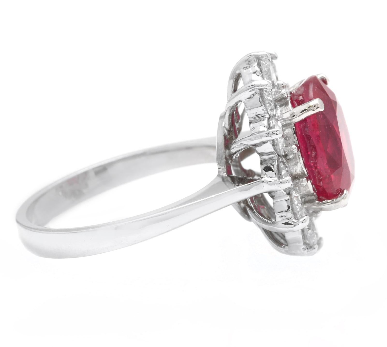 Mixed Cut 7.60 Carats Impressive Red Ruby and Diamond 14K Solid White Gold Ring For Sale