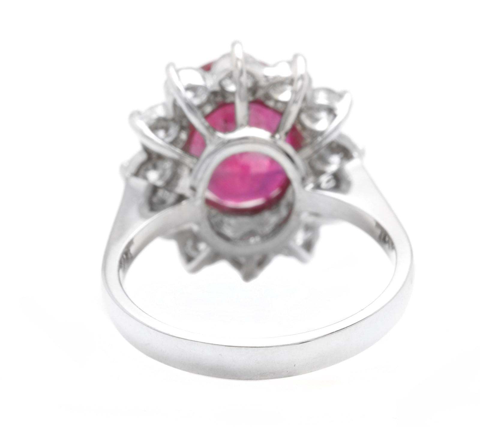 7.60 Carats Impressive Red Ruby and Diamond 14K Solid White Gold Ring In New Condition For Sale In Los Angeles, CA