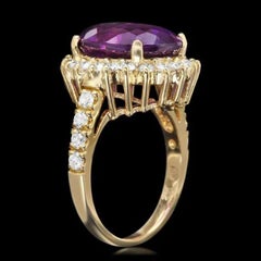 7.60 Carats Natural Amethyst and Diamond 14K Solid Yellow Gold Ring