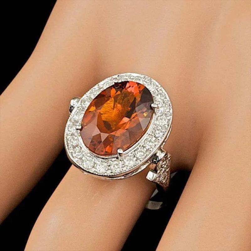 Anillo de oro blanco macizo de 14 quilates con citrino natural y diamante de 7,60 quilates Corte mixto en venta