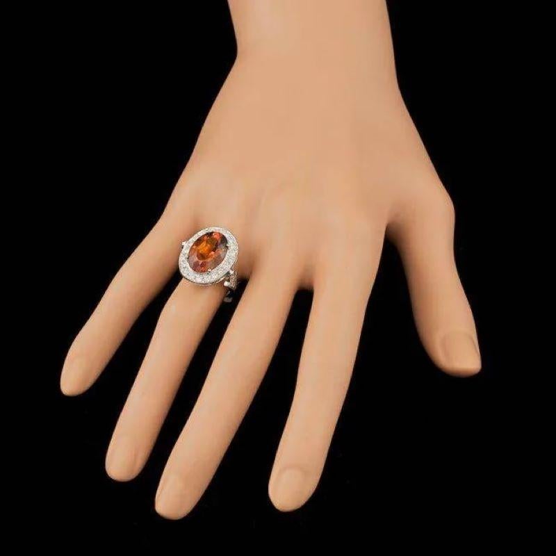 Anillo de oro blanco macizo de 14 quilates con citrino natural y diamante de 7,60 quilates en Nuevo estado para la venta en Los Angeles, CA