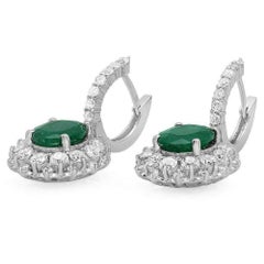 7.60 Carat Natural Emerald and Diamond 14 Karat Solid White Gold Earrings