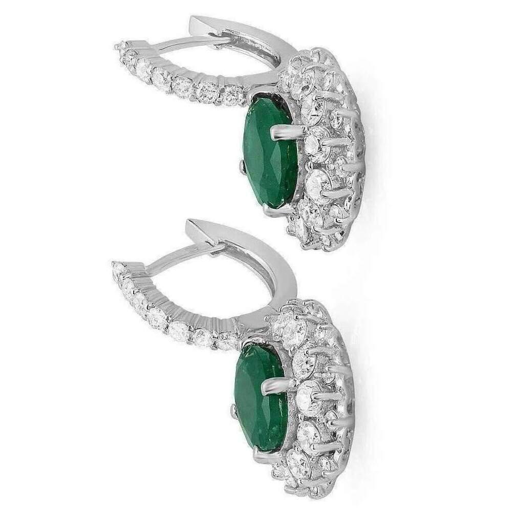 7.60 Carat Natural Emerald and Diamond 14 Karat Solid White Gold Earrings In New Condition For Sale In Los Angeles, CA