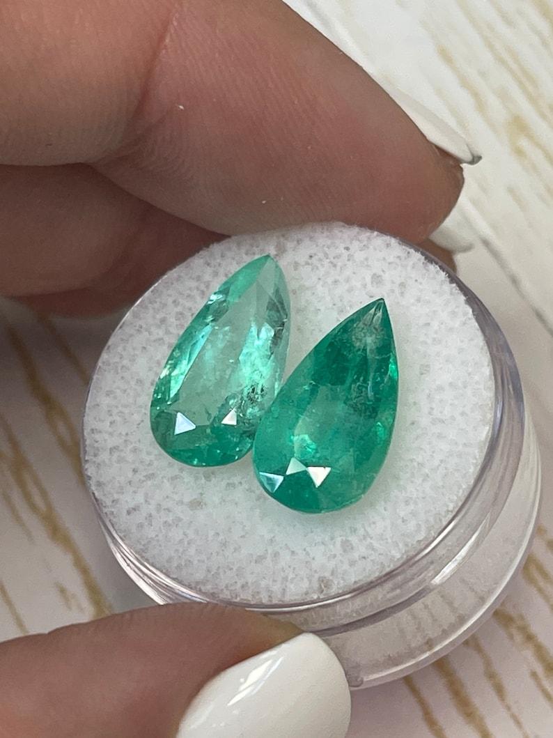 Pear Cut 7.60tcw 15x8 Pear-Cut Matching Colombian Emeralds - Genuine Loose Gems For Sale