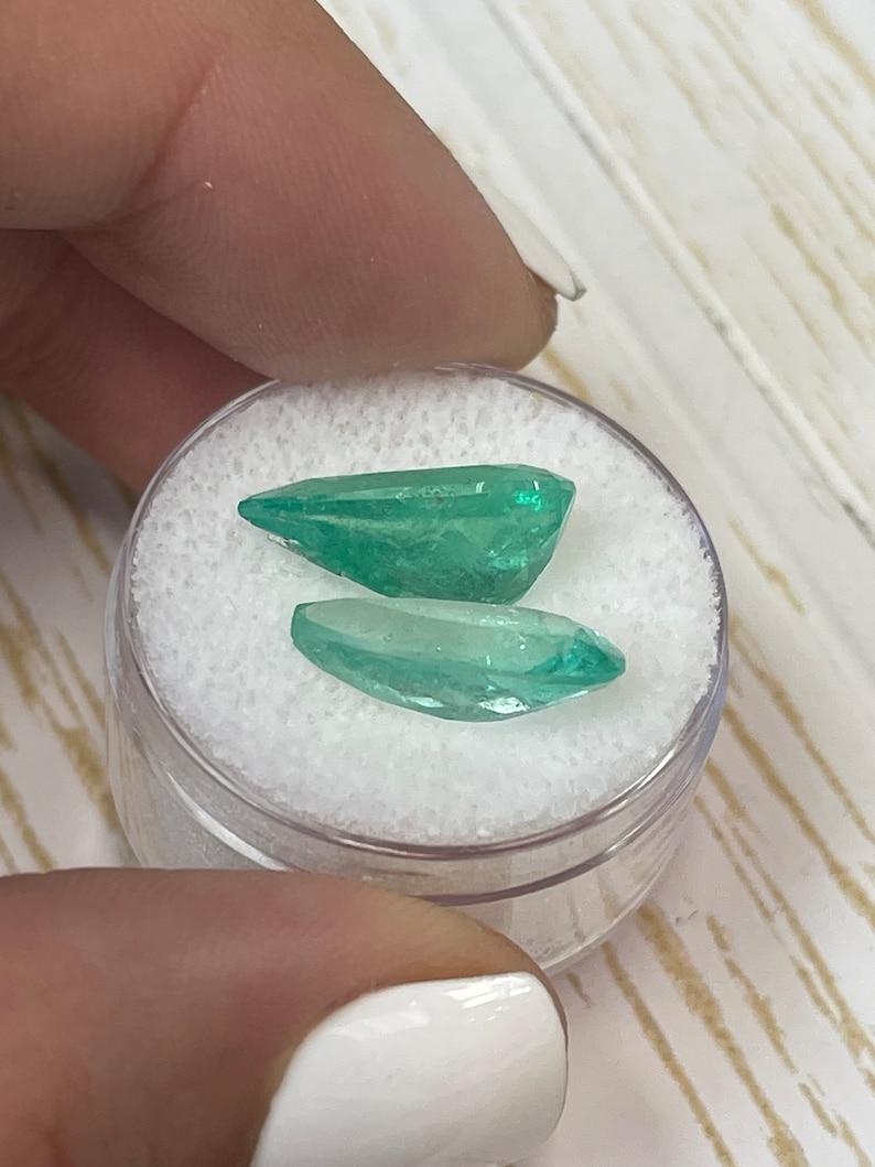 Women's 7.60tcw 15x8 Pear-Cut Matching Colombian Emeralds - Genuine Loose Gems For Sale