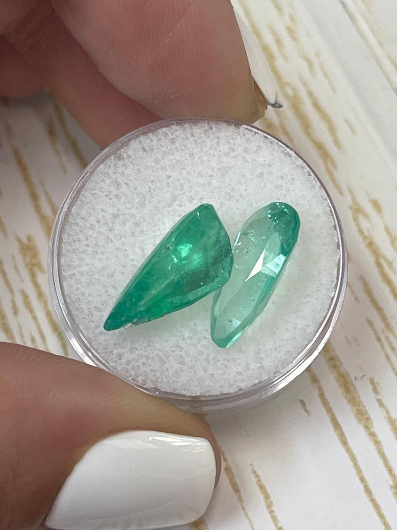 7.60tcw 15x8 Pear-Cut Matching Colombian Emeralds - Genuine Loose Gems For Sale 1