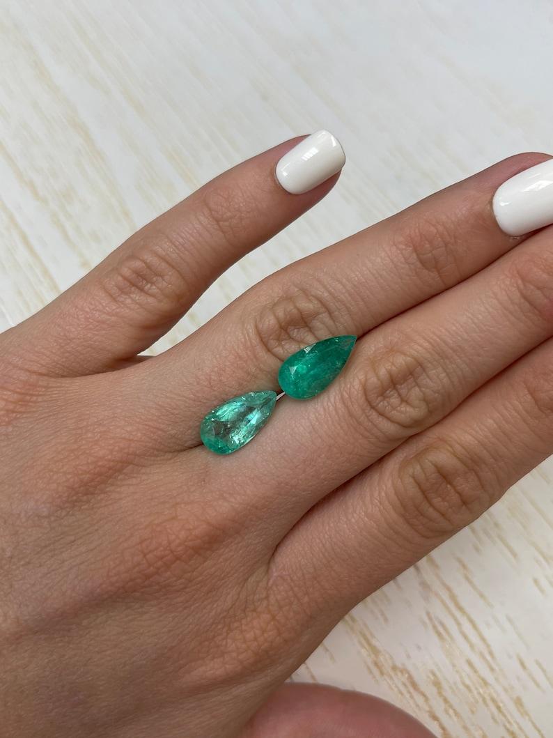 7.60tcw 15x8 Pear-Cut Matching Colombian Emeralds - Genuine Loose Gems For Sale 2