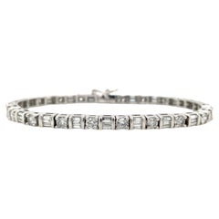 7.60tcw Round and Baguette Diamond Tennis Bracelet in 14k White Gold