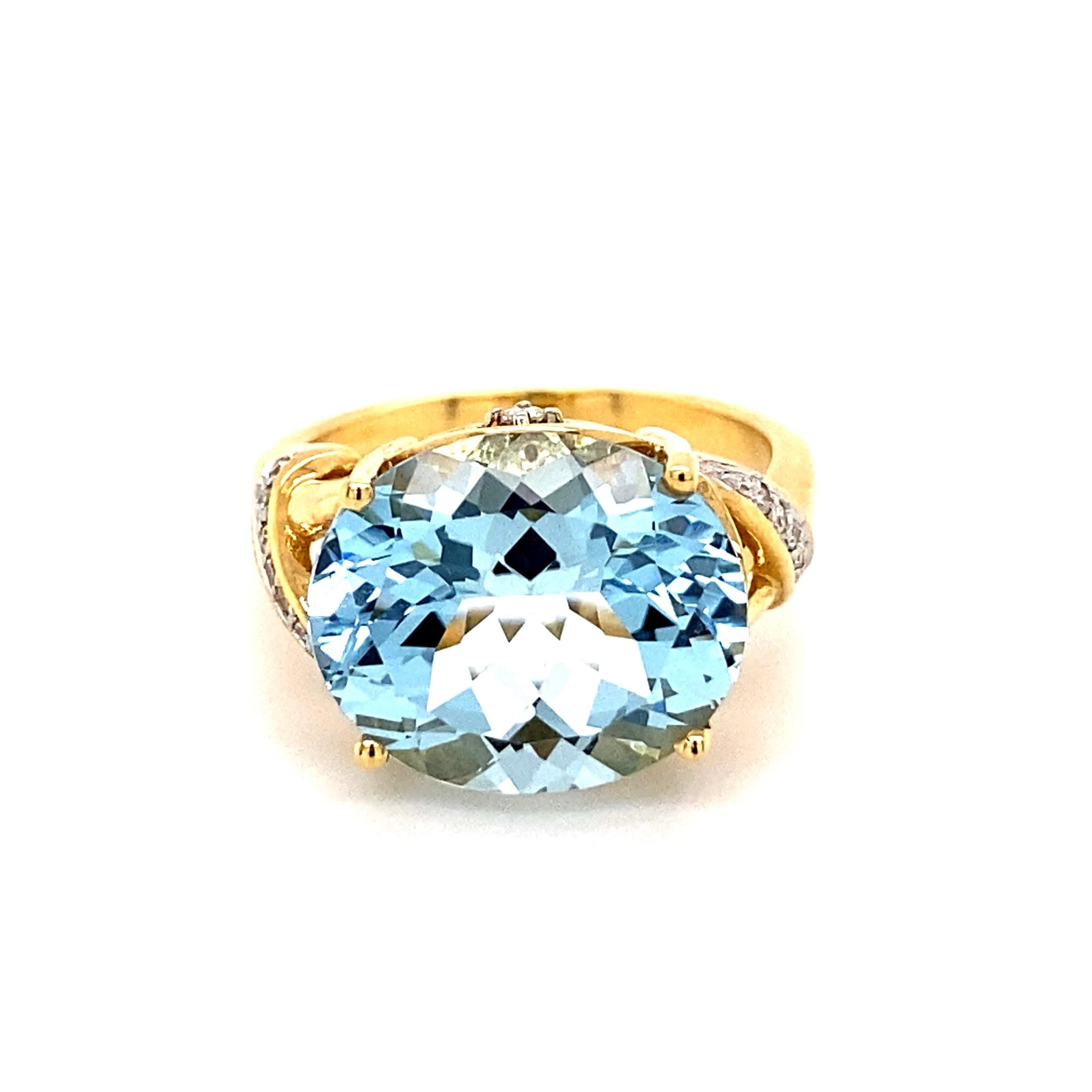 Mixed Cut 7.61 Carat Aquamarine and Diamond Art Deco Revival Gold Ring For Sale