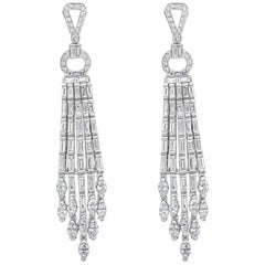 7.61 Carat Diamond Dangle Earrings in 18 Karat White Gold