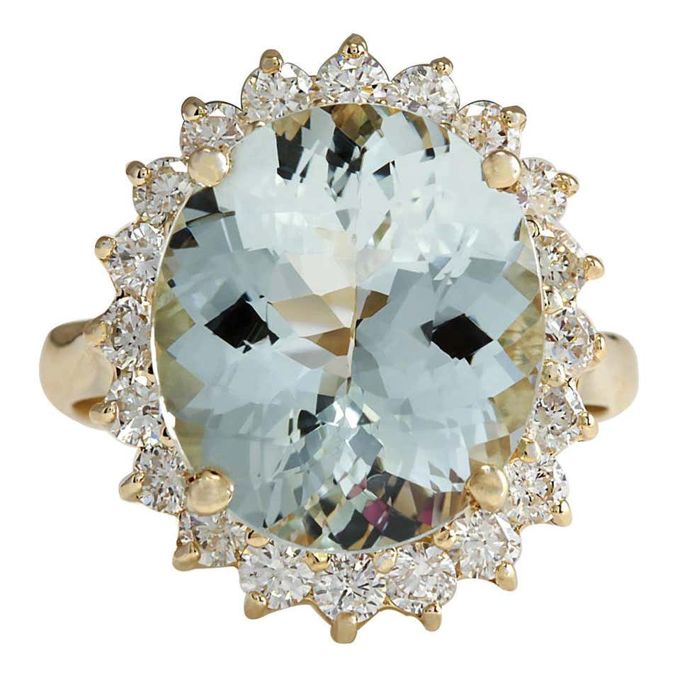 3.08 Carat Impressive Natural Aquamarine and Diamond 14 Karat Yellow ...