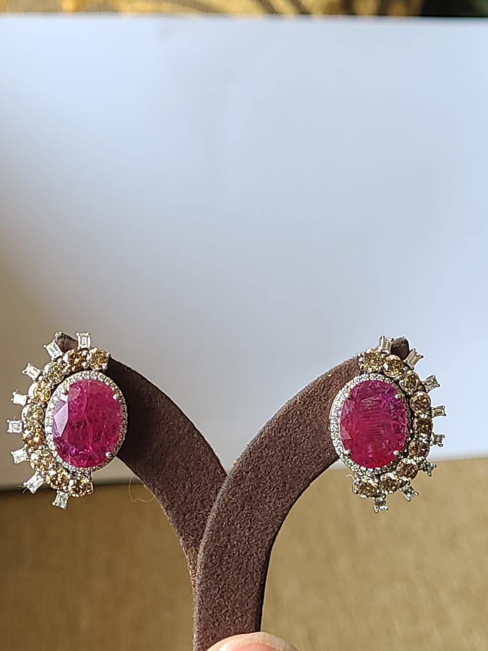 Oval Cut 7.61 Carat Natural Un-Heat Ruby and Diamond Studs Set in 18 Karat Gold