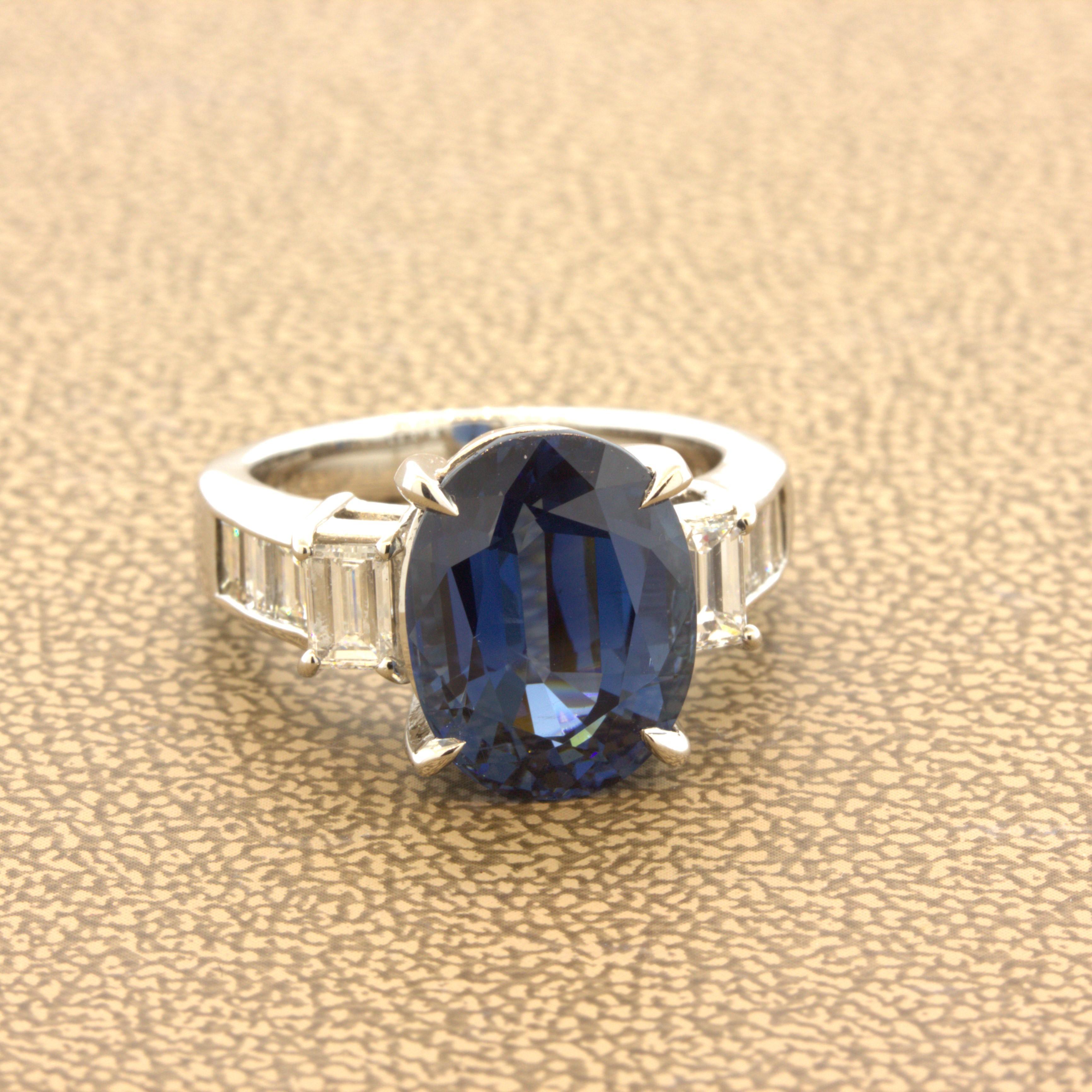 Oval Cut 7.61 Carat No-Heat Blue Sapphire Diamond Platinum Ring, GIA Certified For Sale