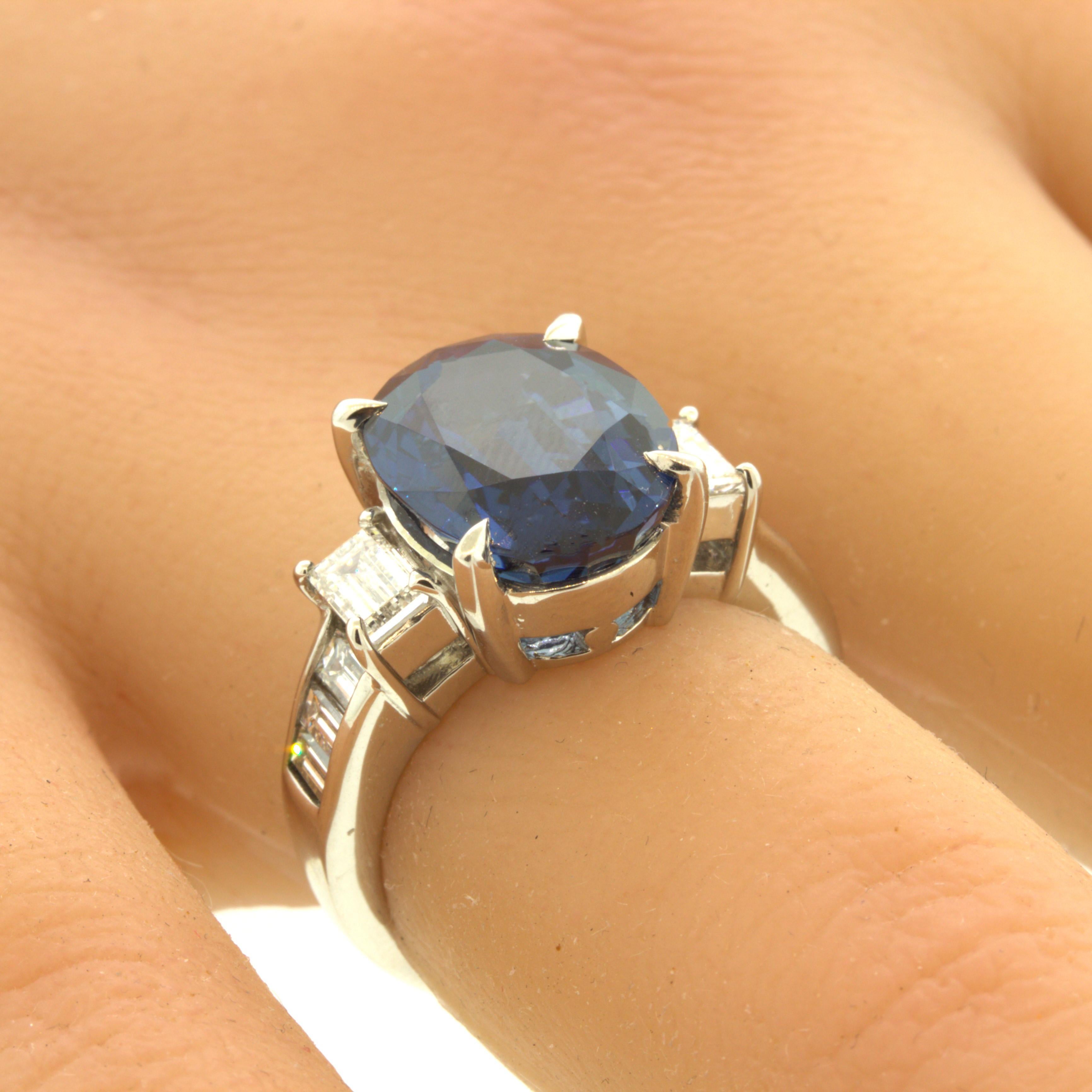 7.61 Carat No-Heat Blue Sapphire Diamond Platinum Ring, GIA Certified In New Condition For Sale In Beverly Hills, CA