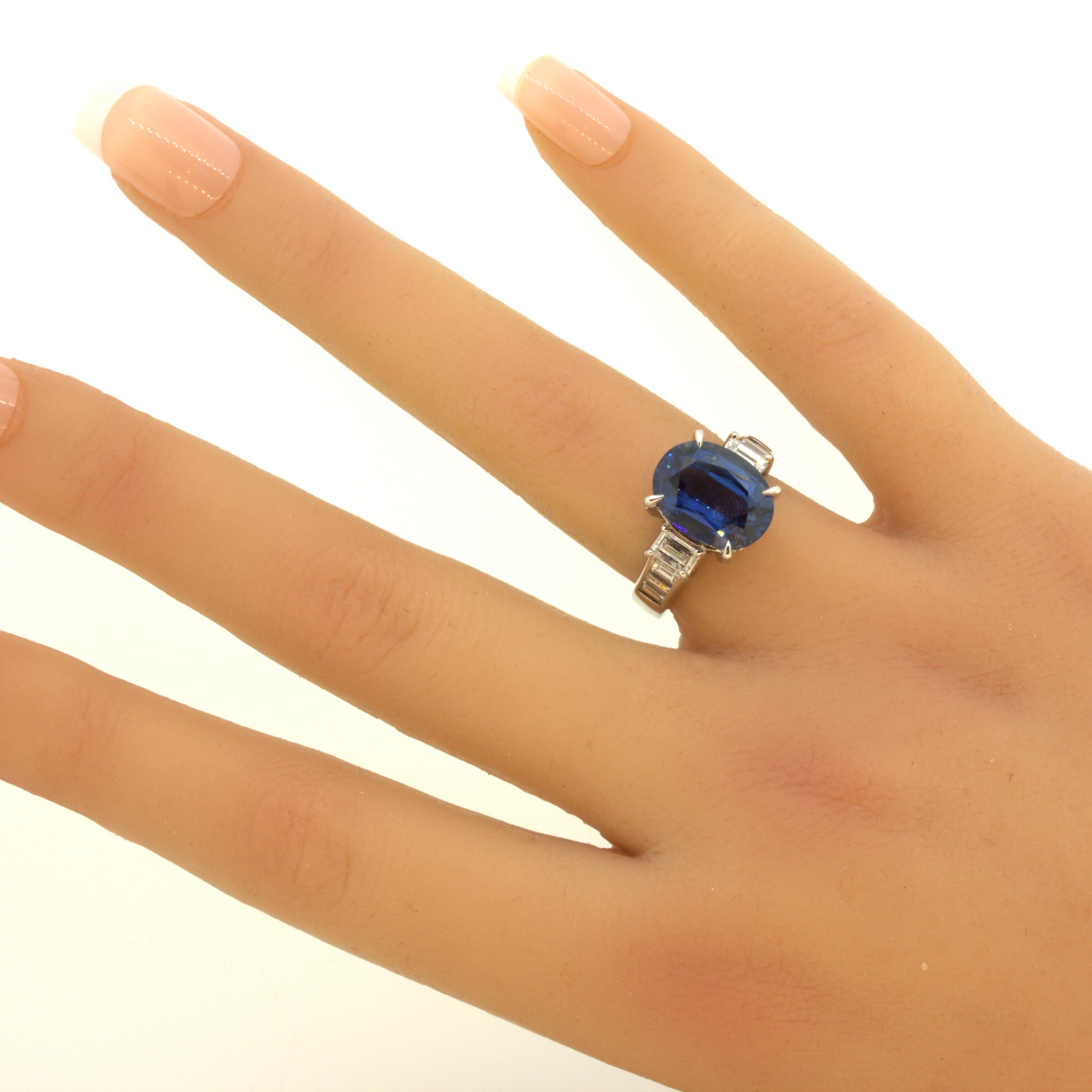 7.61 Carat No-Heat Blue Sapphire Diamond Platinum Ring, GIA Certified For Sale 1