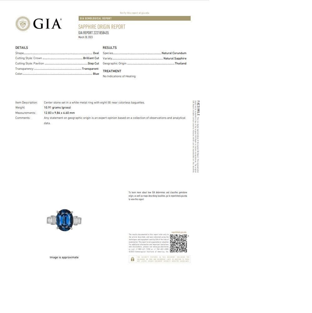 7.61 Carat No-Heat Blue Sapphire Diamond Platinum Ring, GIA Certified For Sale 3