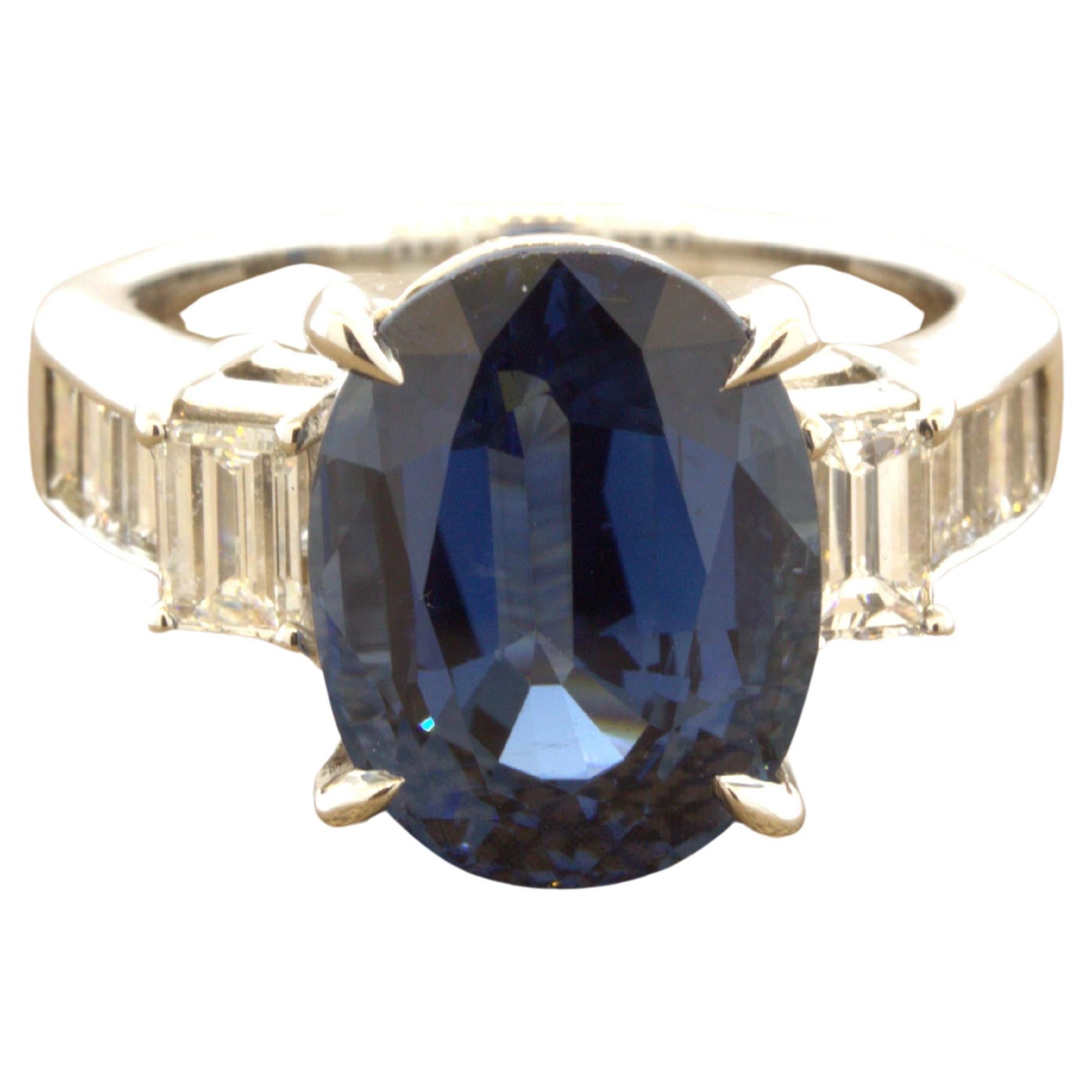 Platinring 7,61 Karat unbehandelter blauer Saphir und Diamant, GIA-zertifiziert