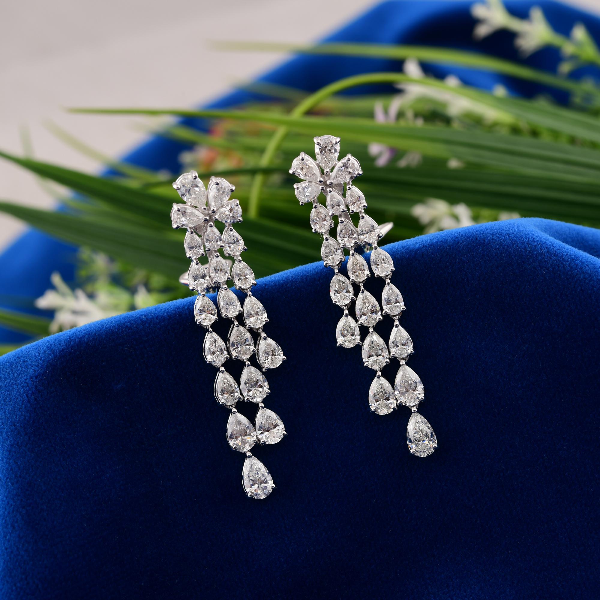 Modern 7.61 Carat SI/H Pear Diamond Chandelier Earrings 10 Karat White Gold Jewelry For Sale