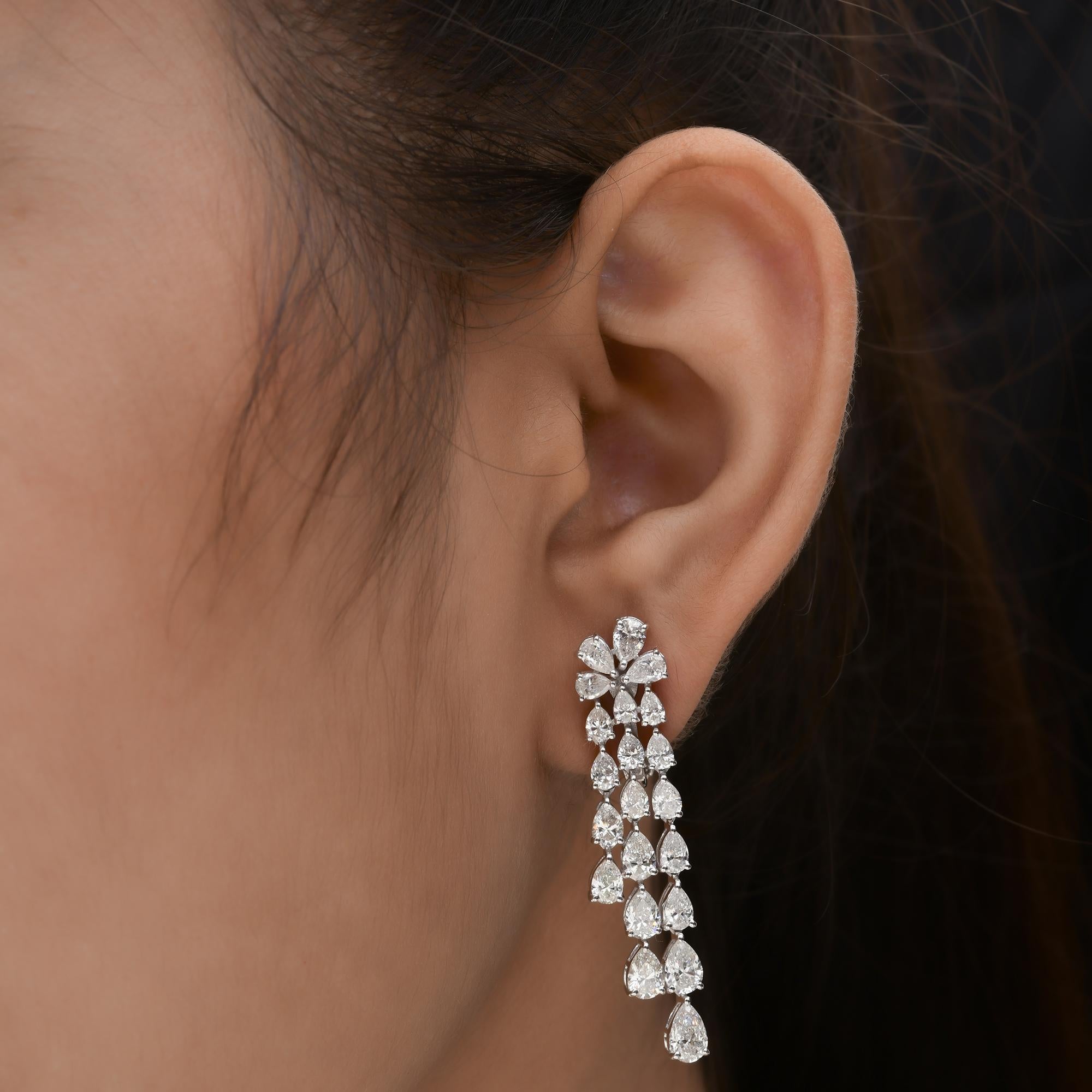 Pear Cut 7.61 Carat SI/H Pear Diamond Chandelier Earrings 10 Karat White Gold Jewelry For Sale