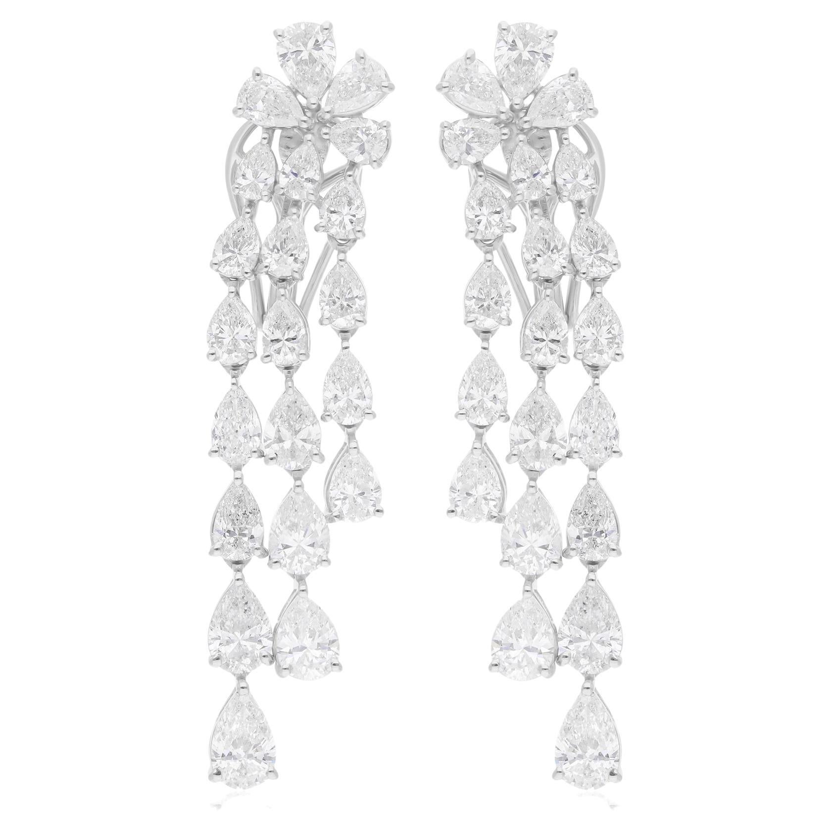 7.61 Carat SI/H Pear Diamond Chandelier Earrings 18 Karat White Gold Jewelry