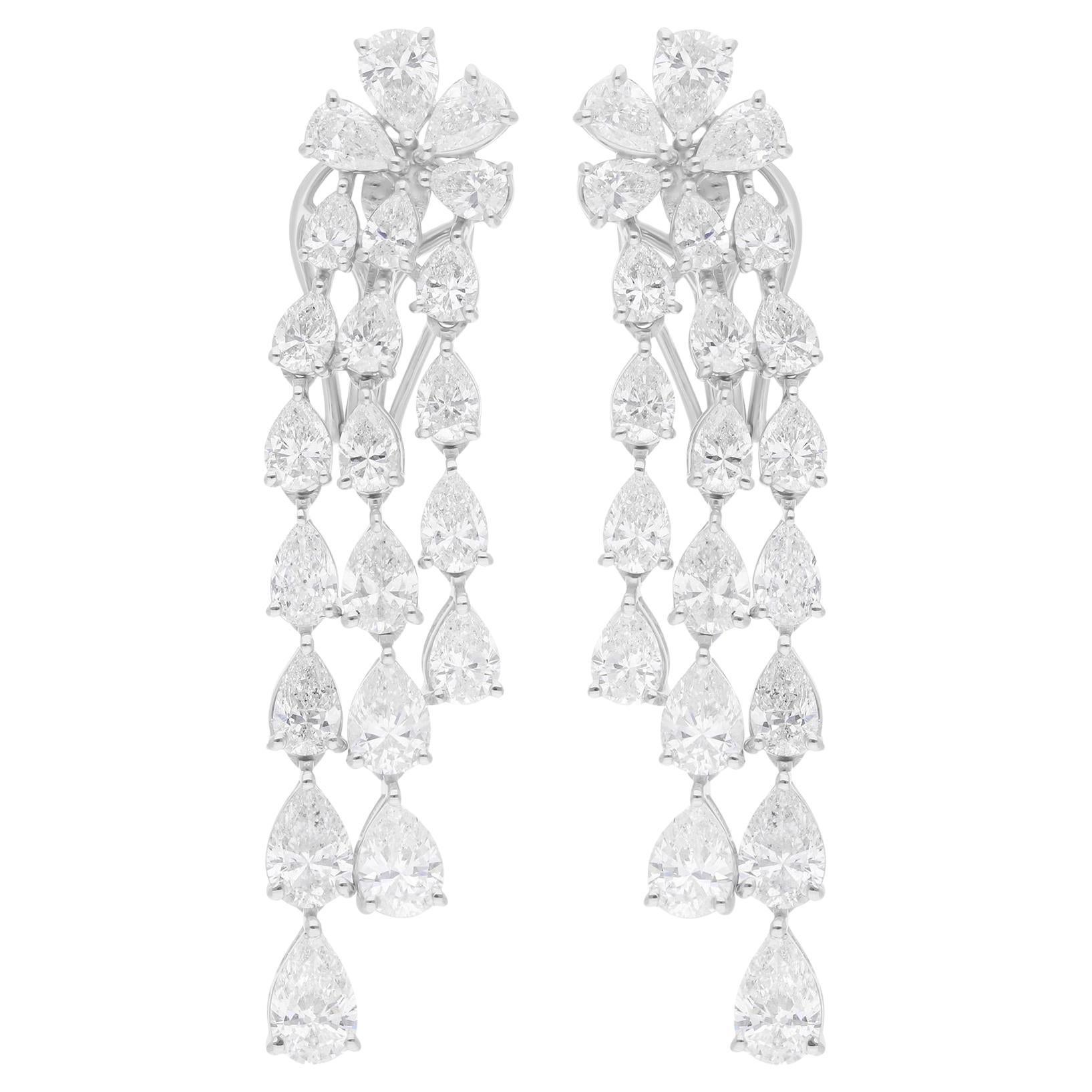 7.61 Carat SI/H Pear Diamond Chandelier Earrings 18 Karat White Gold Jewelry