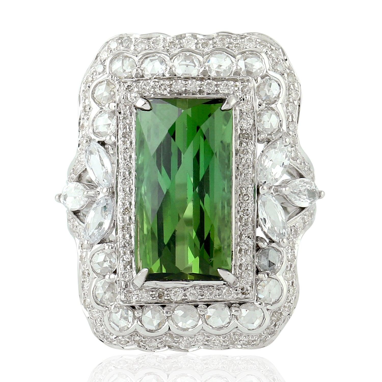 For Sale:  7.61 Carat Tourmaline Diamond 18 Karat Gold Ring 4