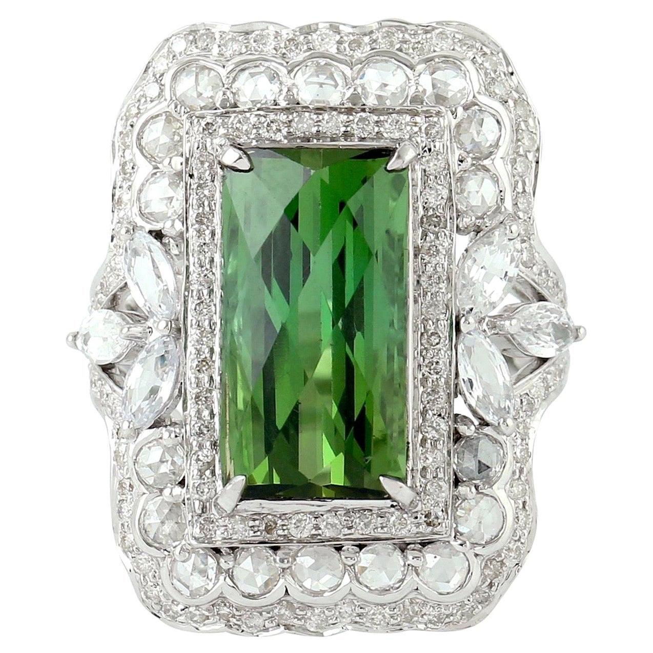 For Sale:  7.61 Carat Tourmaline Diamond 18 Karat Gold Ring