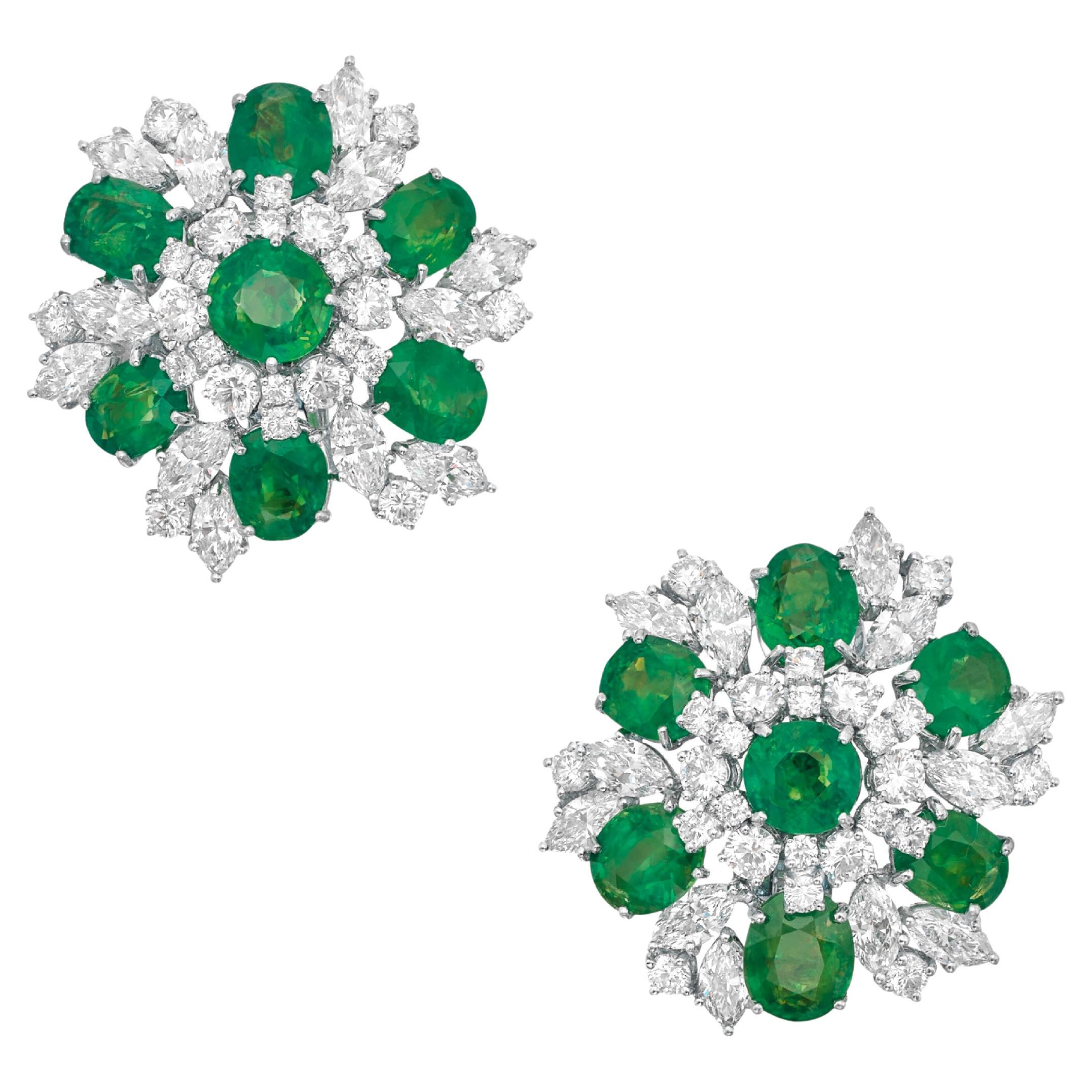 7.61 Carat VIVID Green Emeralds Diamond Earrings