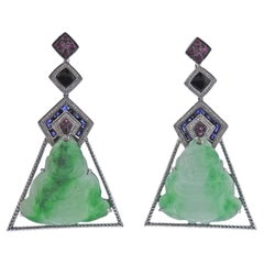 76.12ctw Jadeite Jade Diamant Saphir Onyx Or Pendants d'oreilles