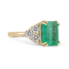 7.61tcw 18K Colombian Emerald-Emerald Cut & Diamond Accent Engagement Ring