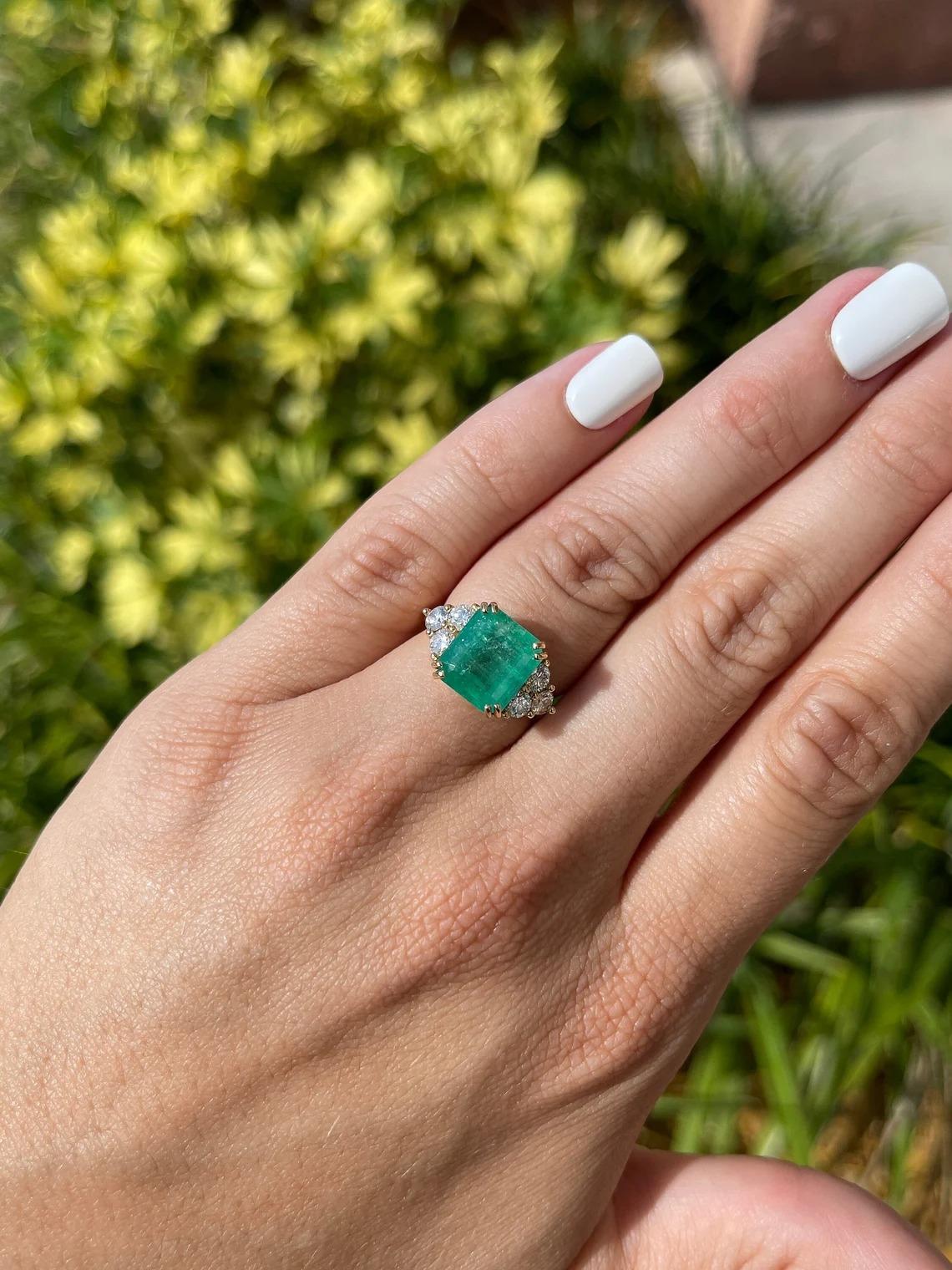 7.61tcw 18K Colombian Emerald-Emerald Cut & Diamond Accent Engagement Ring In New Condition For Sale In Jupiter, FL