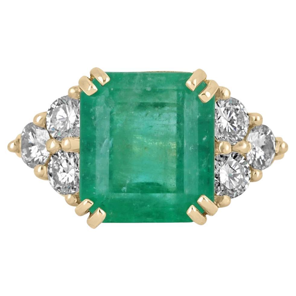 7,61tcw Verlobungsring mit kolumbianischem Smaragd-Emerald-Schliff und Diamant-Akzent, 18K