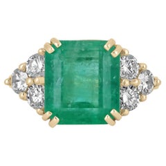 7.61tcw 18K Colombian Emerald-Emerald Cut & Diamond Accent Engagement Ring