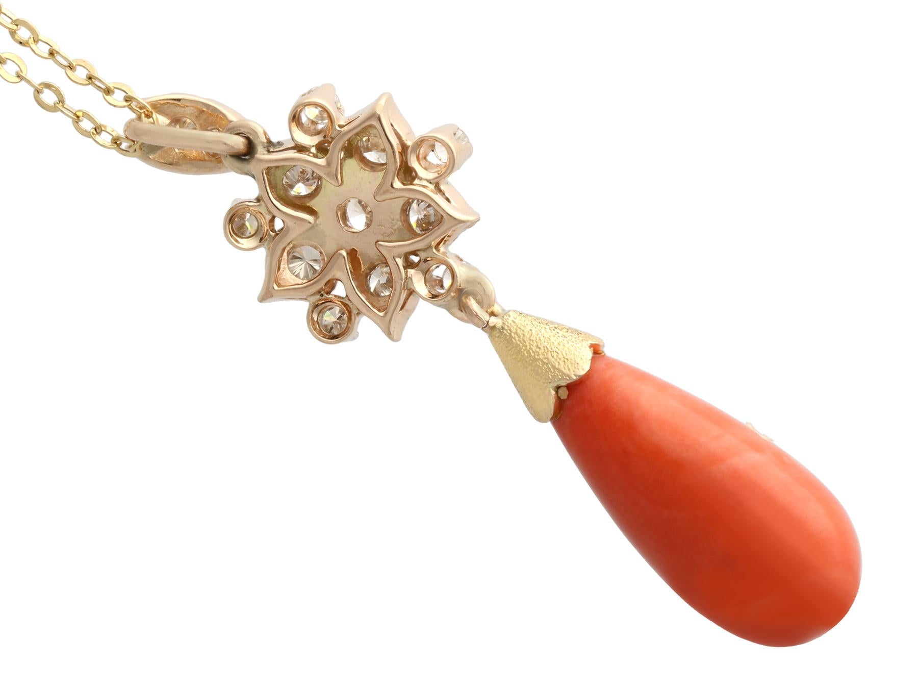7.62 Carat Coral and Diamond Yellow Gold Pendant In Excellent Condition In Jesmond, Newcastle Upon Tyne