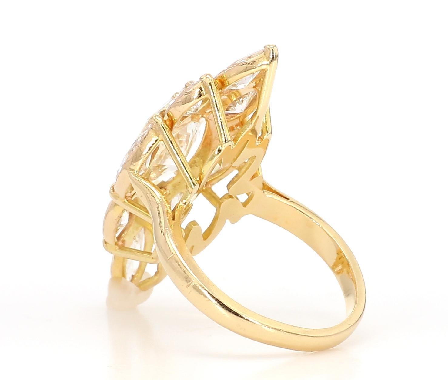 Pear Cut 7.62 Carat Pear-Cut Diamond Shuttle Ring in 18K Gold For Sale