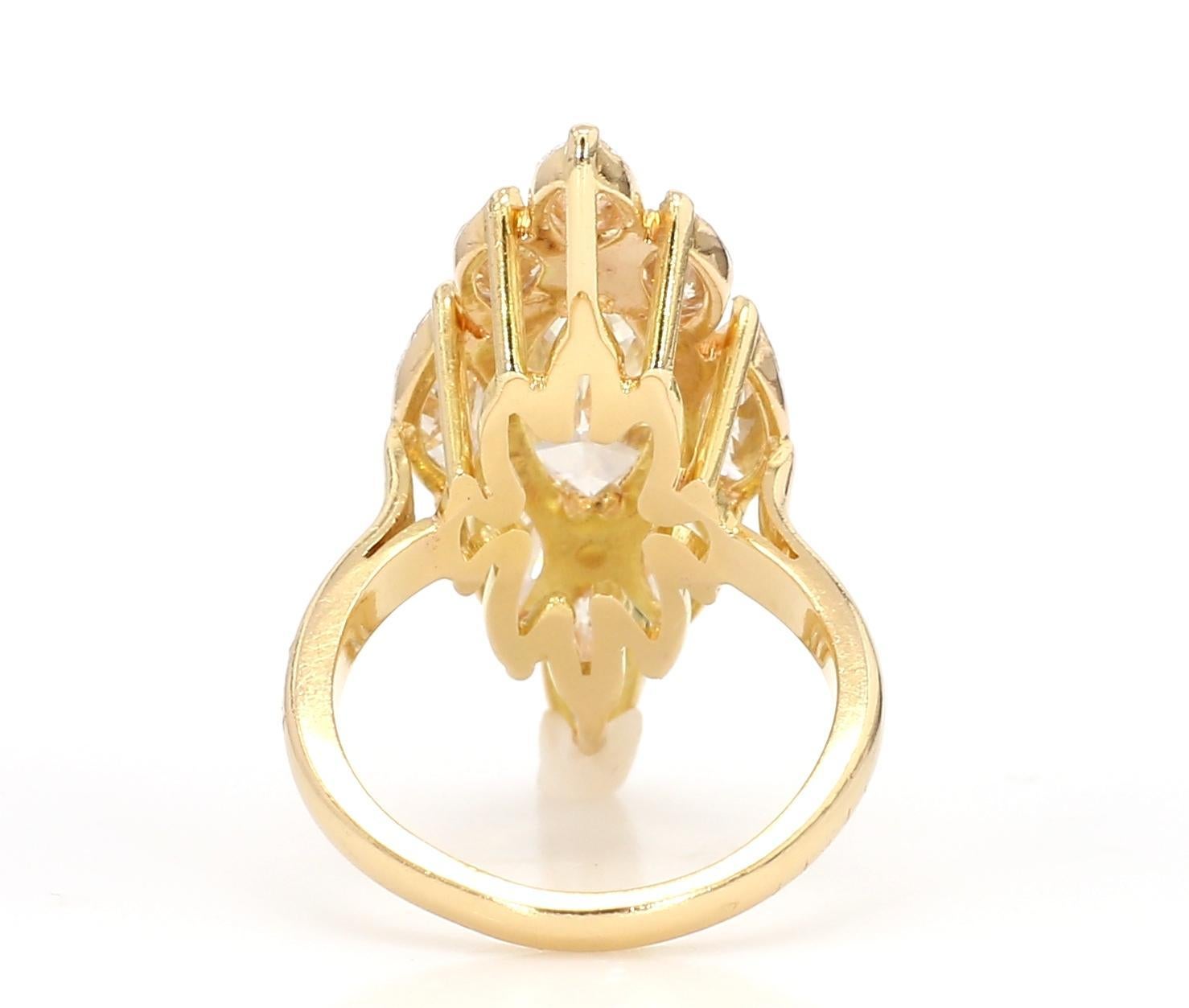 7.62 Carat Pear-Cut Diamond Shuttle Ring in 18K Gold In New Condition For Sale In New York, NY