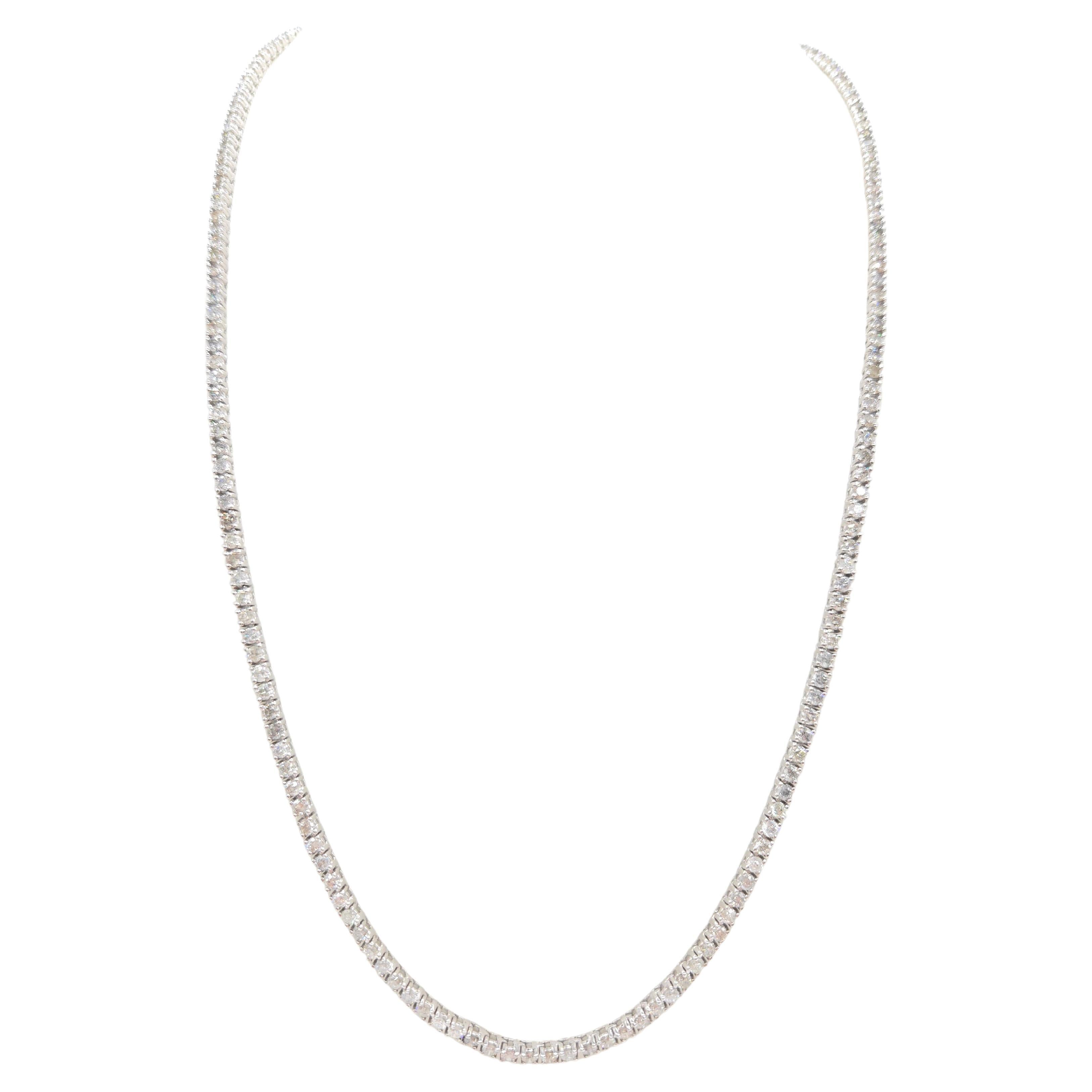 7.62 Carat Round Natural Diamond Tennis Necklace 14 Karat White Gold 16