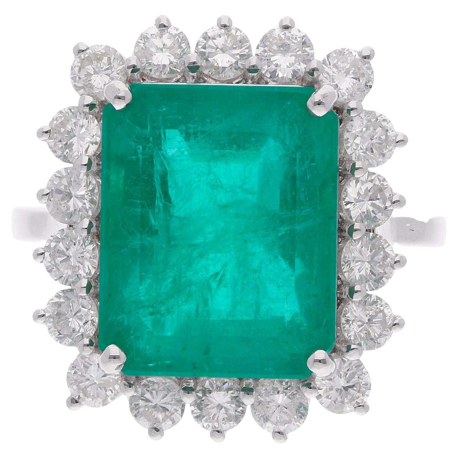 7,62 Karat sambischer Smaragd Edelstein Diamant Halo Cocktail Ring 14K Weißgold