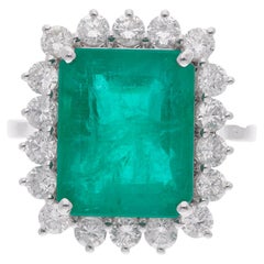 7,62 Karat sambischer Smaragd Edelstein Diamant Halo Cocktail Ring 14K Weißgold