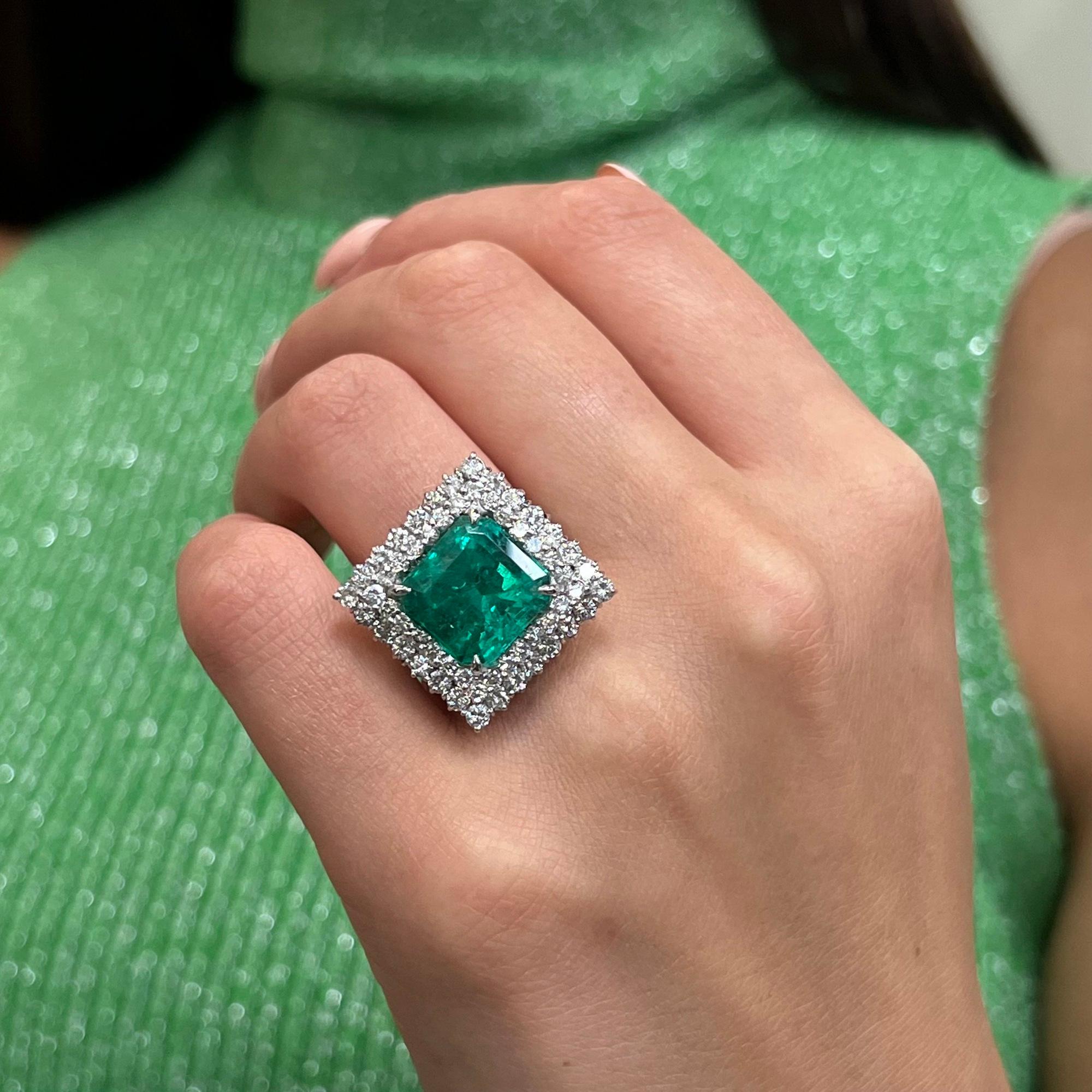 Women's Princess Cut Emerald 7.62Cttw & Diamond 2.06Cttw Cocktail Ring 18K White Gold For Sale
