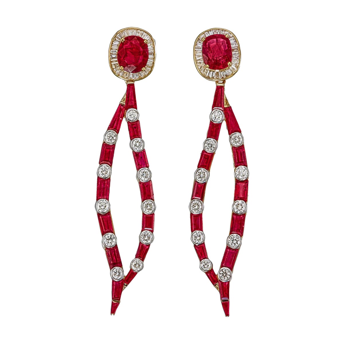 7.63 Carat No Heat Burmese Ruby and Diamond Earrings in 18 Karat Yellow Gold For Sale