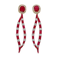 7.63 Carat No Heat Burmese Ruby and Diamond Earrings in 18 Karat Yellow Gold