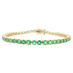 Bracciale tennis impilabile con smeraldo taglio rotondo da 7,63 carati in oro giallo massiccio 18 ct.